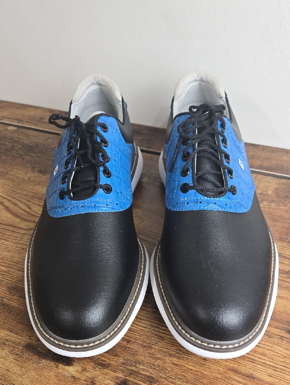 FootJoy Men’s Traditions Black Blue Croc Embossed Golf Shoes Sz 10 Country Club